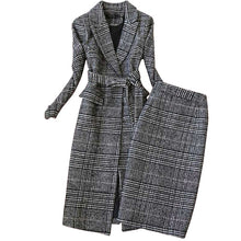 Load image into Gallery viewer, High quality winter women's suits skirt set 2019 new temperament slim wool long ladies coat jacket Slim skirt two-piece