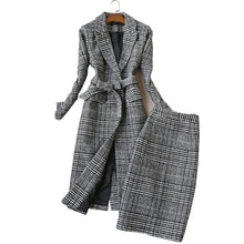Load image into Gallery viewer, High quality winter women's suits skirt set 2019 new temperament slim wool long ladies coat jacket Slim skirt two-piece