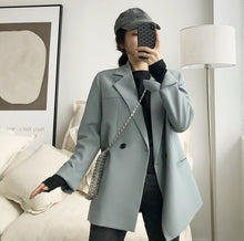 Load image into Gallery viewer, Autumn Solid Color Elegant Blue Blazer Women Jacket Women's Korean Style Loose V-neck Long Sleeve Cardigan