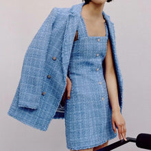 Load image into Gallery viewer, ZXQJ tweed women elegant blue blazers 2020 fashion ladies vintage loose blazer jackets casual female streetwear suits girls chic
