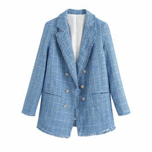 Load image into Gallery viewer, ZXQJ tweed women elegant blue blazers 2020 fashion ladies vintage loose blazer jackets casual female streetwear suits girls chic

